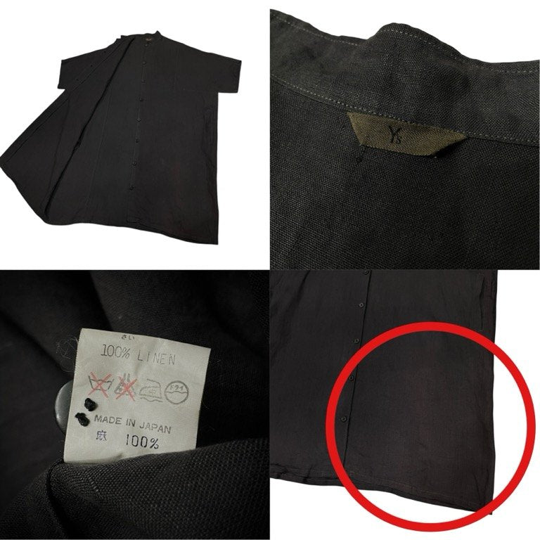Y's ジュート平面パターンバンドカラーロングシャツワンピース Archive 70s 80s 初期 スタンドカラー チュニック Yohji Yamamoto Femme ヨウジヤマモトファム ワイズ レディース