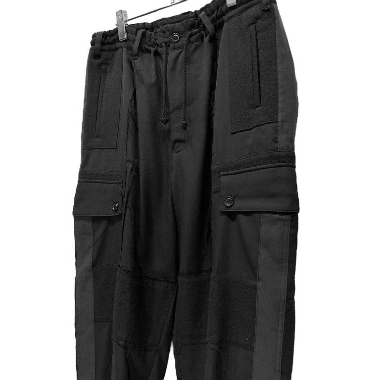 Yohji Yamamoto Pour Homme 15AW ウールギャバジンフラノパッチワーク側章裁ち切りカーゴパンツ LOOK12 Archive カットオフ サイドライン ドローストリング イージー ウエストゴムシャーリング ボトムス ヨウジヤマモトプールオム