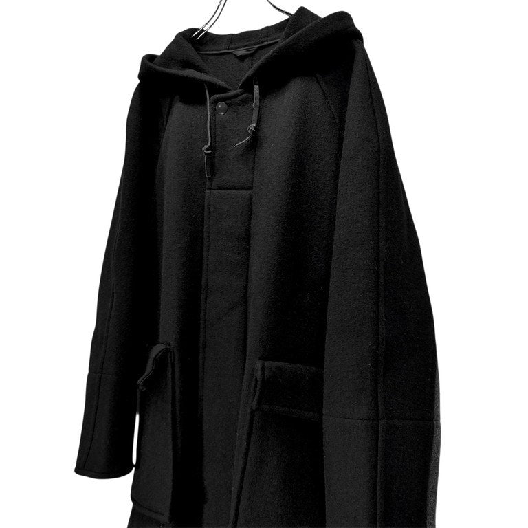 COMME des GARCONS HOMME 95AW ウールモッサラインデザインラグランスリーブフーデッドロングコート Archive 90s 田中オム レザー フード コムデギャルソンオム メンズ