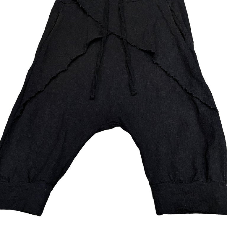 thom/krom コットンジャージーレイヤードカットオフサルエルイージーハーフパンツ ショーツ ボトムス 裾リブ ドローストリング