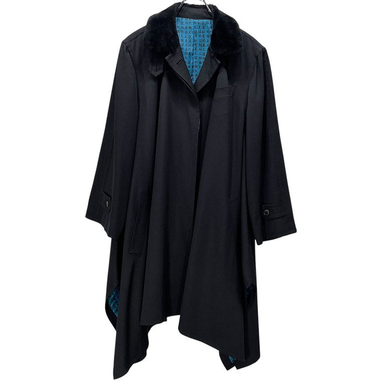 Jean Paul GAULTIER FEMME 91AW ウールギャバジン漢字ライニング襟ボアドレープコート マントジャケット ブルゾン アウター Archive 90s JPG ジャンポールゴルチエ レディース メンズ ユニセックス