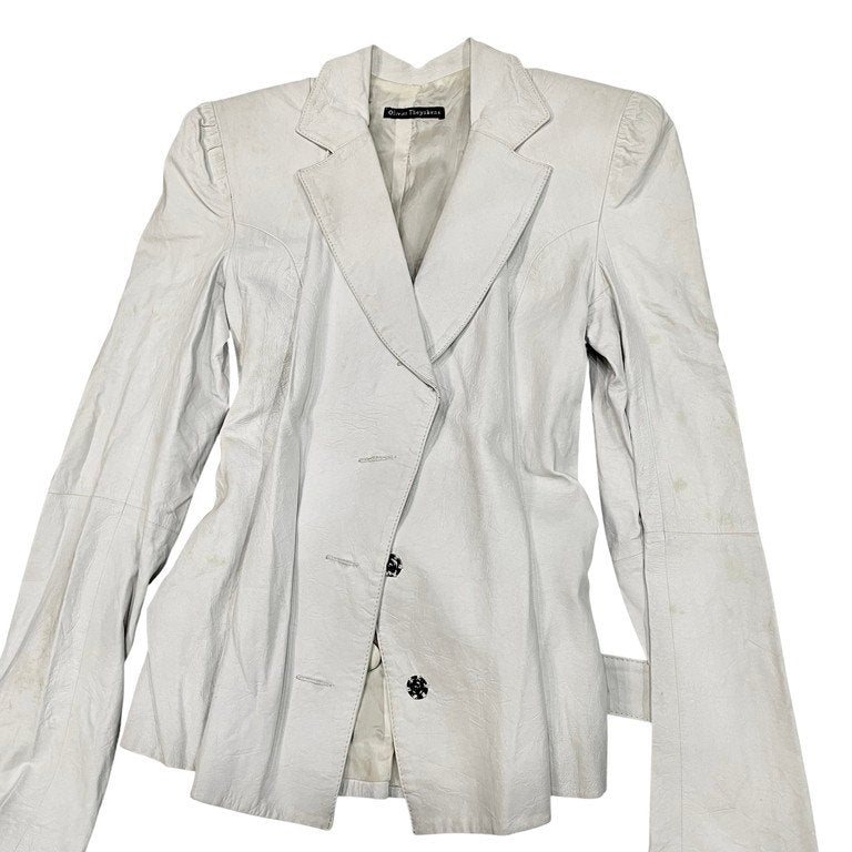 Olivier Theyskens キュプラベストレイヤードレザーテーラードジャケット Archive 90s 00s ブルゾン コート アウター オリヴィエティスケンス レディース