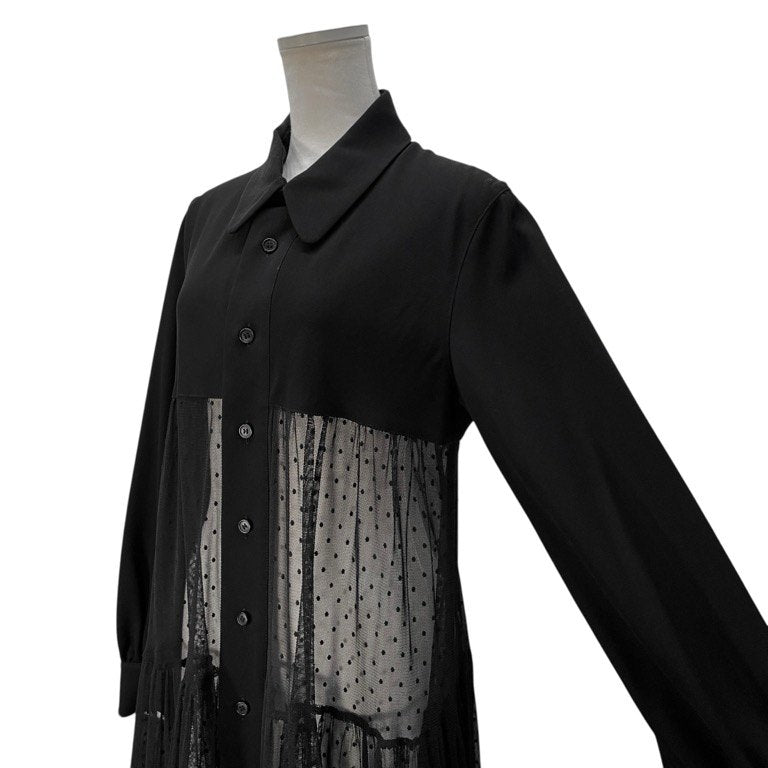 LIMI feu ドット刺繍チュール切替ウールギャバジンロングシャツワンピース トップス アウター Yohji Yamamoto Femme リミフゥ ヨウジヤマモトファム レディース