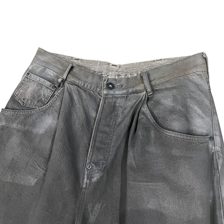 SOSHIOTSUKI 23AW ダメージ加工コーティングワイドデニムバギーパンツ ボトム 樹脂加工 革パッチ メンズ ソウシオオツキ S23AW24DNM-CRASH Knicker Bockers Denim 定価¥63,800-
