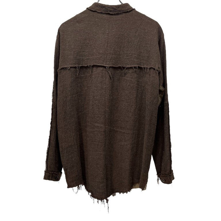 ROGGYKEI リネンウールフランネルハンドステッチパッチワークカットオフバンドカラーシャツ ハンドメイド ロギーケイ メンズ レディース ユニセックス