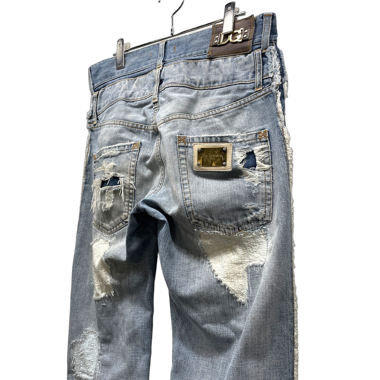 DOLCE&GABBANA 06SS ゴールドプレートダメージ加工ドッキングカットオフデニムパンツ ジーンズ ボトムス 再構築 Archive D&G ドルチェアンドガッバーナ メンズ