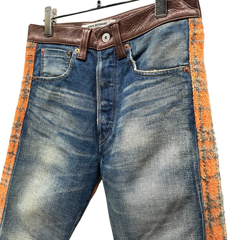 JUNYA WATANABE COMME des GARCONS 13AW バックツイードレザートリム5ポケットデニムパンツ Archive 切替 ボトムス ジュンヤワタナベ コムデギャルソン レディース