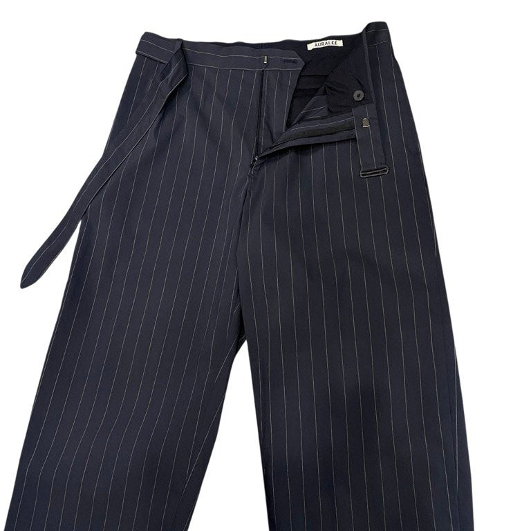 AURALEE 21SS FINX NYLON STRETCH WIDE SLACKS フィンクスコットンナイロンストレッチベルテッドストライプワイドスラックス ベルト パンツ ボトムス 定価39,600円 A21SP02FN オーラリー メンズ