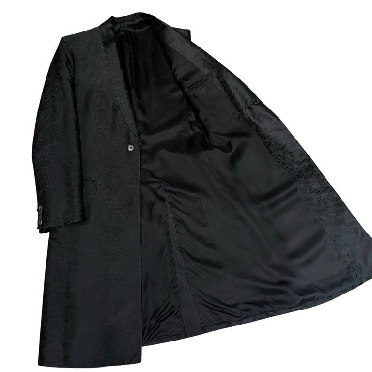 ALEXANDER McQUEEN 05AW 総シルクジャカードアシンメトリーノースリーブチェスターコート Archive 00s 総柄 花 テーラード ジャケット ブルゾン アウター アレキサンダーマックイーン メンズ