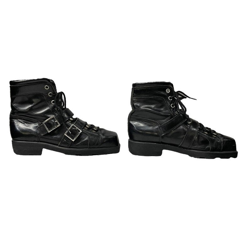 Yohji Yamamoto Pour Homme レースアップスクエアトゥベルテッドレザーブーツ シューズ ベルト Archive 80s 90s レア 希少 最初期 丸文字ロゴ