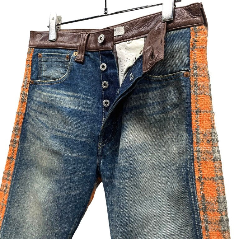 JUNYA WATANABE COMME des GARCONS 13AW バックツイードレザートリム5ポケットデニムパンツ Archive 切替 ボトムス ジュンヤワタナベ コムデギャルソン レディース