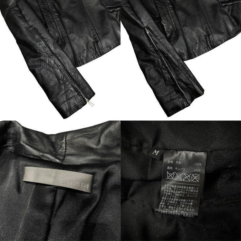 EKAM ラムレザージップアップハイネックレザージャケット シングル ライダース ブルゾン コート アウター エカム メンズ