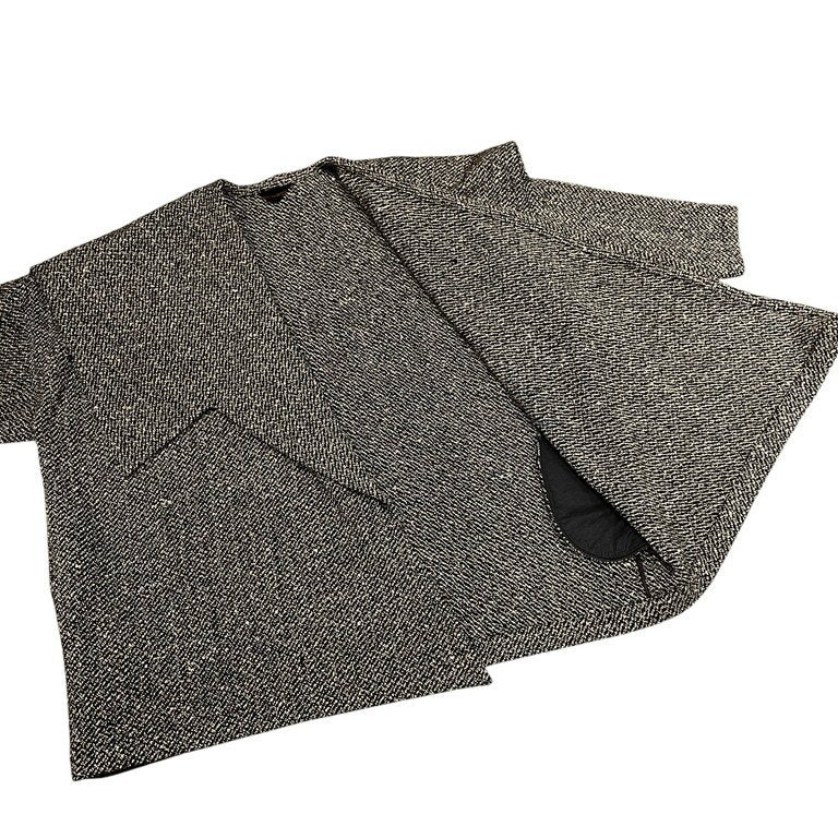 COMME des GARCONS ウールツイード変形襟アシンメトリーボタンレスコート Archive 80s 90s ジャケット ブルゾン アウター コムデギャルソン レディース