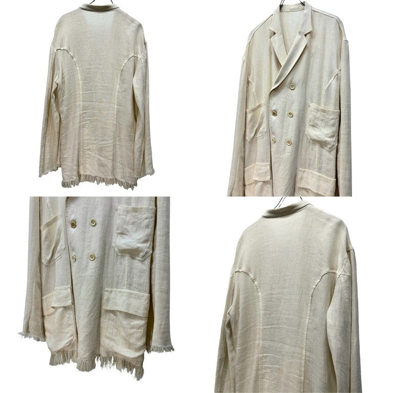 Yohji Yamamoto Pour Homme 94SS リネンカットオフフリンジセットアップスーツ Archive 90s スケアクロウ期 ダブルブレストテーラードジャケット 2タックワイドパンツ スラックス ボトムス ヨウジヤマモトプールオム メンズ