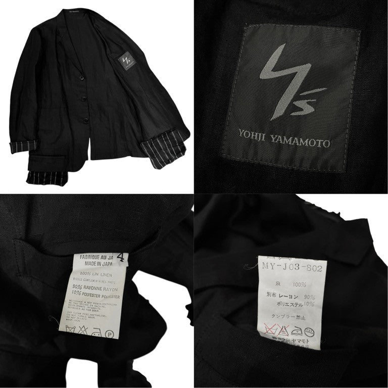 Y's for men 袖ポケット裏地ストライプリネン3ボタンテーラードジャケット ブレザー ブルゾン コート アウター Archive Yohji Yamamoto Pour Homme ヨウジヤマモトプールオム ワイズフォーメン メンズ