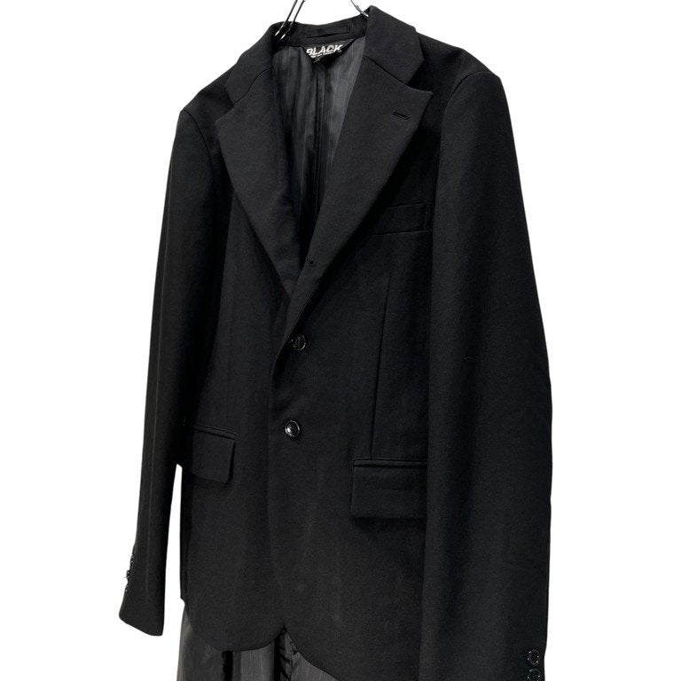 BLACK COMME des GARCONS 18AW ストライプタフタカットオフレイヤードポリエステル縮絨テーラードジャケット ブレザー ブルゾン コート アウター ブラック コムデギャルソン メンズ レディース ユニセックス