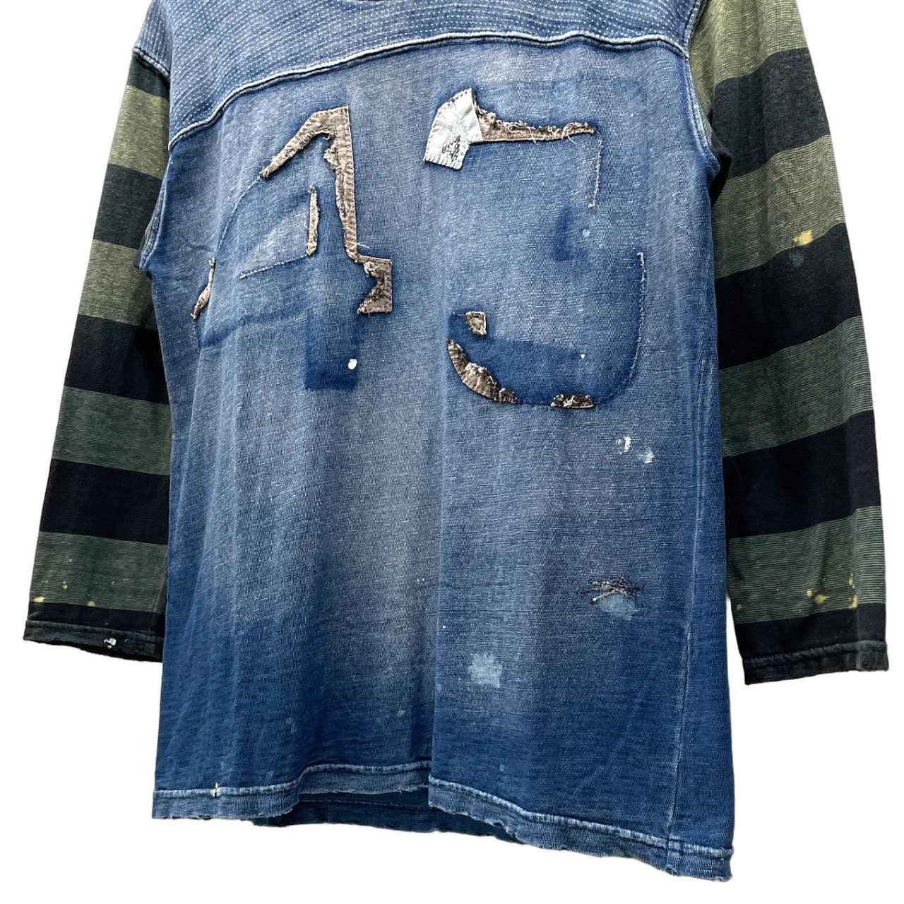 KAPITAL 襤褸ナンバリングダメージリペア加工7分丈フットボールTシャツ カットソー トップス Tee T-shirt Archive ボーダー キャピタル カントリー メンズ レディース ユニセックス