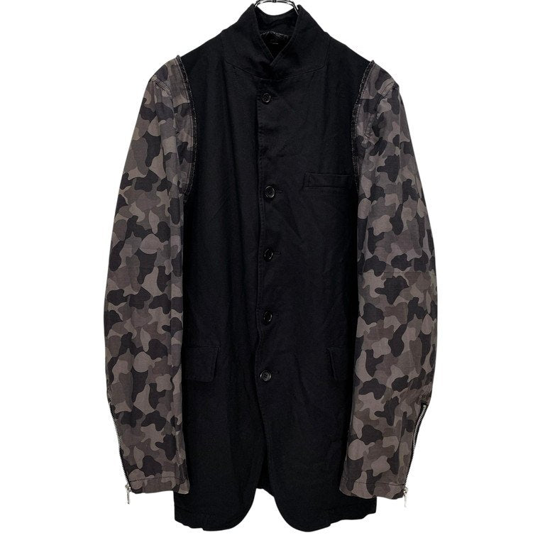 BLACK COMME des GARCONS 12SS ポリエステル縮絨迷彩リップストップ切替4Bテーラードジャケット ブレザー カモフラージュ アウター ブラック コムデギャルソン メンズ レディース ユニセックス