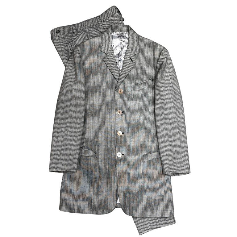 Jean Paul GAULTIER HOMME ウールストライプ星座柄裏地ロングテーラードジャケット ハイウエストパンツセットアップスーツ Archive 90s JPG ジャンポールゴルチエ ゴルチェ メンズ
