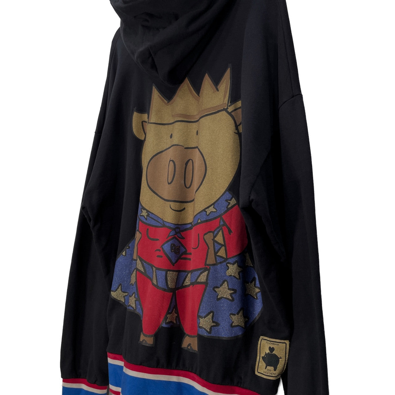 DOLCE&GABBANA 19SS DG KING GOLDEN PIG キングゴールデンピッグプリントトリコロールリブプルオーバーパーカー フーディ トップス アウター D&G ドルチェアンドガッバーナ メンズ
