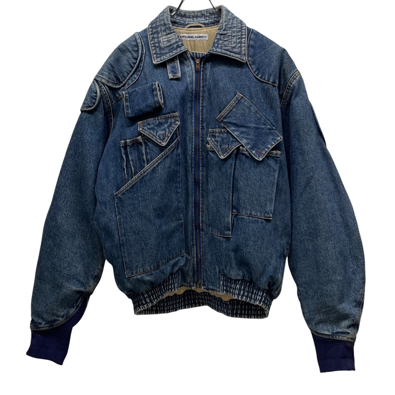 KATHARINE HAMNETT 86AW DENIM CARGO BOMBER JACKET デニムカーゴボンバージャケット ブルゾン コート アウター Archive 80s 90s 希少 初期 OLD VINTAGE レア キャサリンハムネット メンズ