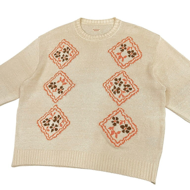 KAPITAL 24SS フローラル刺繍コットンクルーネックニット トップス セーター オーバーサイズ ビックシルエット K2402KN008 ベージュ コットン アクリル 日本製 メンズ レディース ユニセックス