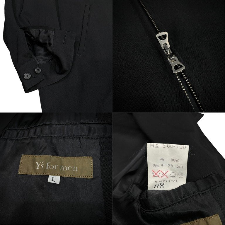 Y's for men ウールギャバジンダブルジップフーデッドロングジャケット ブルゾン コート Archive 90s