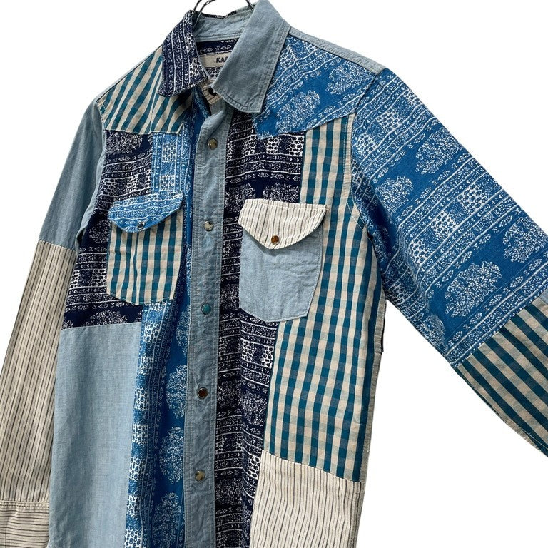 KAPITAL 06AW バンダナパッチワークウエスタンシャツ 初期 希少 リネン ターコイズボタン チェック ガーゼ キャピタル メンズ レディース ユニセックス