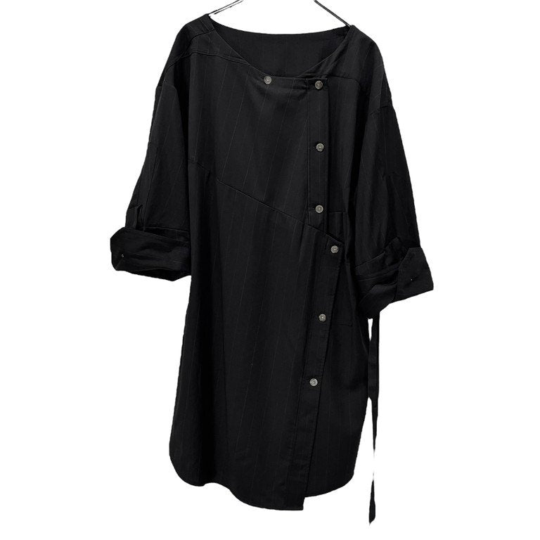 MARINA YEE MY Dress Shirt ウールギャバジンピンストライプカフスリボンノーカラー折り紙シャツ ブラウス トップス Archive Antwerp 6 アントワープ マリナイー