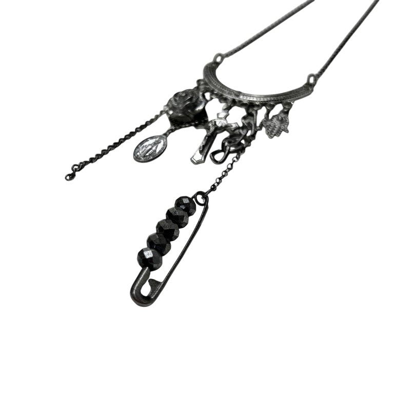 Jean Paul GAULTIER 磔刑マルチモチーフチェーンネックレス クロス 薔薇 十字架 コレクションサンプル 一点物 激レア 希少 Archive 90s JPG 未使用 ペンダント アクセサリー ジャンポールゴルチエ メンズ レディース ユニセックス