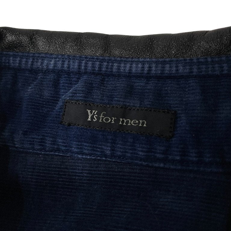 Y's for men レザーカラーコーデュロイボックスシルエットシャツ Archive 90s 切替 ブラウス トップス Yohji Yamamoto Pour Homme ワイズフォーメン ヨウジヤマモトプールオム メンズ