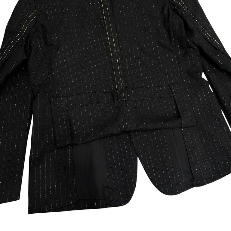 BLACK COMME des GARCONS 19SS 金糸ステッチ銀ラメピンストライプ3Bテーラードジャケット ブレザー スタンドカラー ブルゾン コート アウター ブラック コムデギャルソン メンズ レディース ユニセックス