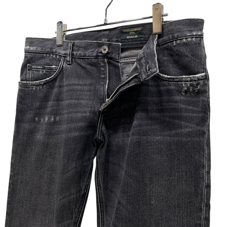 DOLCE&GABBANA DENIM REGULAR レギュラーフィットブラックデニムダメージ加工テーパードパンツ ジーンズ D&G ボトムス ドルチェアンドガッバーナ メンズ