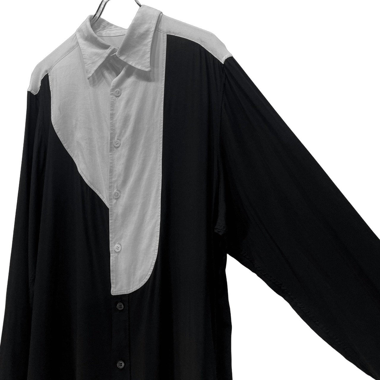 Yohji Yamamoto power of the WHITE shirt 25SS RAYON MONOCHROME PANEL TUCK COLLAR SHIRT レーヨンローンモノクロパネル切替ロングシャツ ブラウス トップス 定価71,500円 ヨウジヤマモトプールオム パワーオブザホワイトシャツ