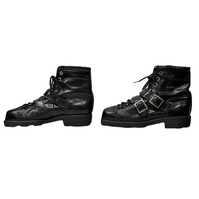 Yohji Yamamoto Pour Homme レースアップスクエアトゥベルテッドレザーブーツ シューズ ベルト Archive 80s 90s レア 希少 最初期 丸文字ロゴ