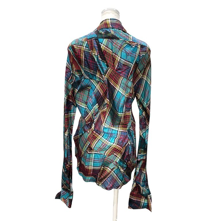 Vivienne Westwood 24AW DRUNKEN SHIRT タータンチェックレーヨンドランケンシャツ 83AW Witches 復刻 ドレープ 変形 ブラウス トップス アルコリック ALCOHOLIC 未使用タグ付き ヴィヴィアンウエストウッド メンズ