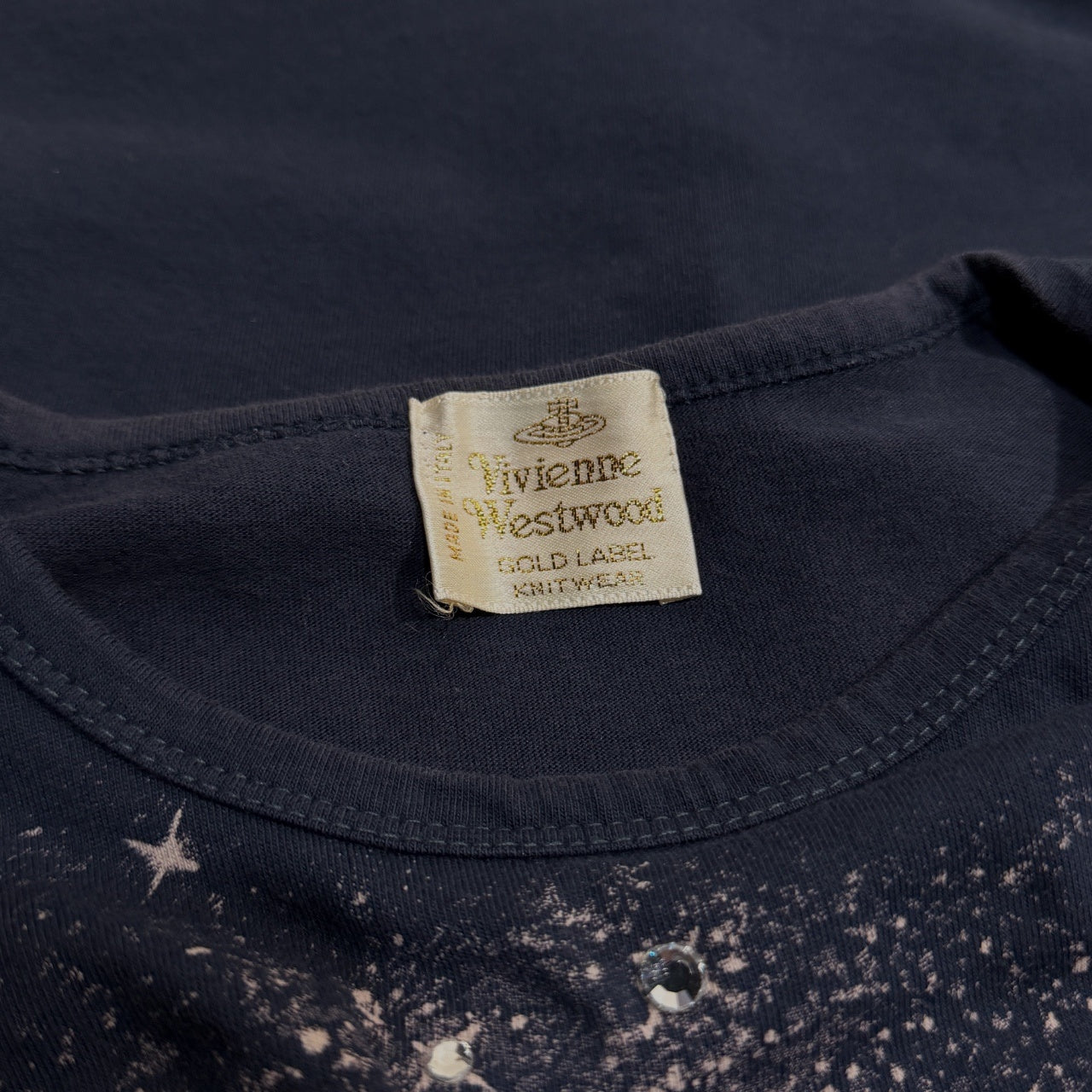 Vivienne Westwood MILKY WAY TEE ミルキーウェイTシャツ ストーン装飾銀河プリントカットソー Tee T-shirt Archive 90s GOLD LABEL KNIT WEAR ヴィヴィアンウエストウッド ゴールドレーベル レディース
