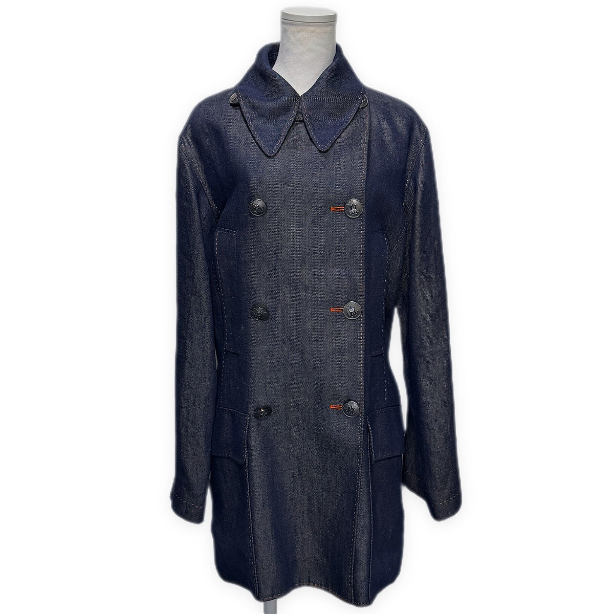 HERMES Hermes Linen Denim Pea Coat 40