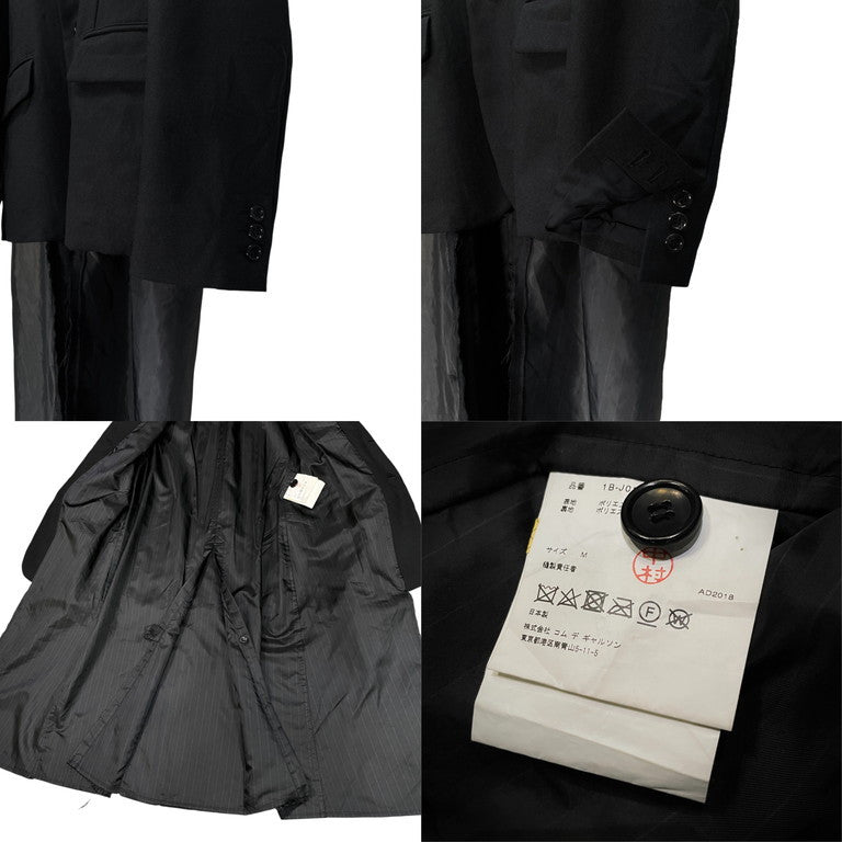 BLACK COMME des GARCONS 18AW ストライプタフタカットオフレイヤードポリエステル縮絨テーラードジャケット ブレザー ブルゾン コート アウター ブラック コムデギャルソン メンズ レディース ユニセックス