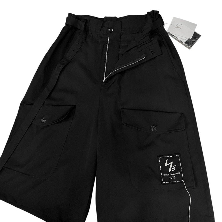 Y's 18SS ウールギャバジンロゴ刺繍パッチベルテッドサルエルカーゴパンツ ボトムス 未使用タグ付き 定価72,600円 Yohji Yamamoto Femme ヨウジヤマモトファム ワイズ レディース メンズ ユニセックス