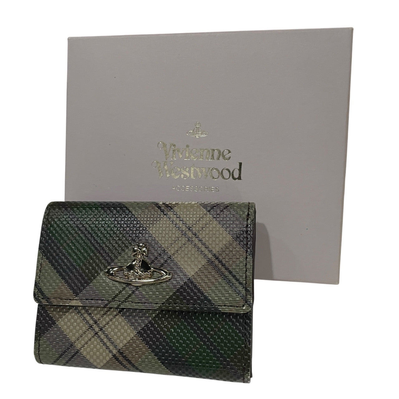 Vivienne Westwood タータンチェック柄二つ折りレザーミニウォレット 財布 小物 コンパクト オーブ ヴィヴィアンウエストウッド メンズ レディース ユニセックス
