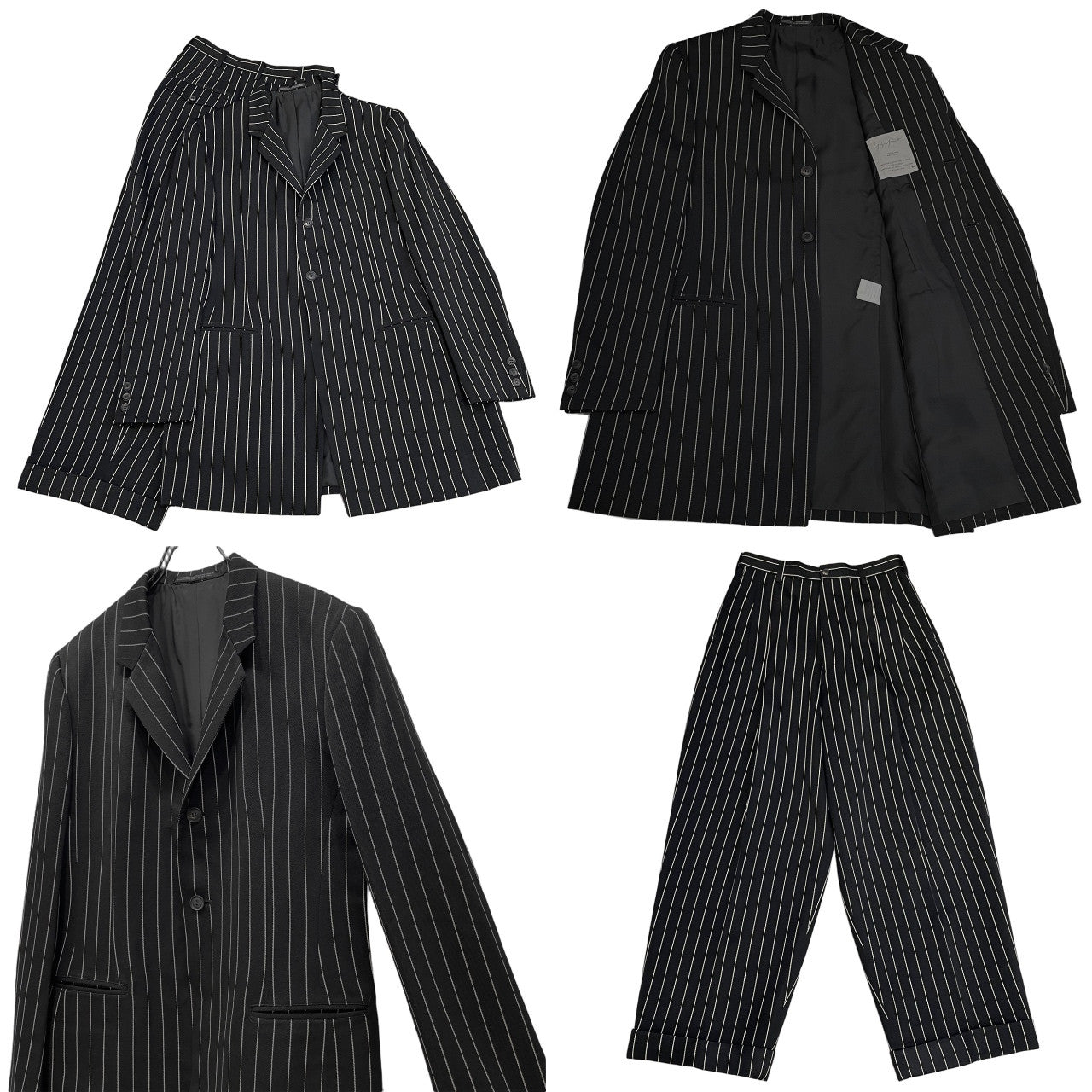Yohji Yamamoto Femme 93AW ストライプセットアップスーツ Archive 90s 脱色期 テーラードジャケット パンツ ブルゾン アウター ボトムス ヨウジヤマモトファム レディース