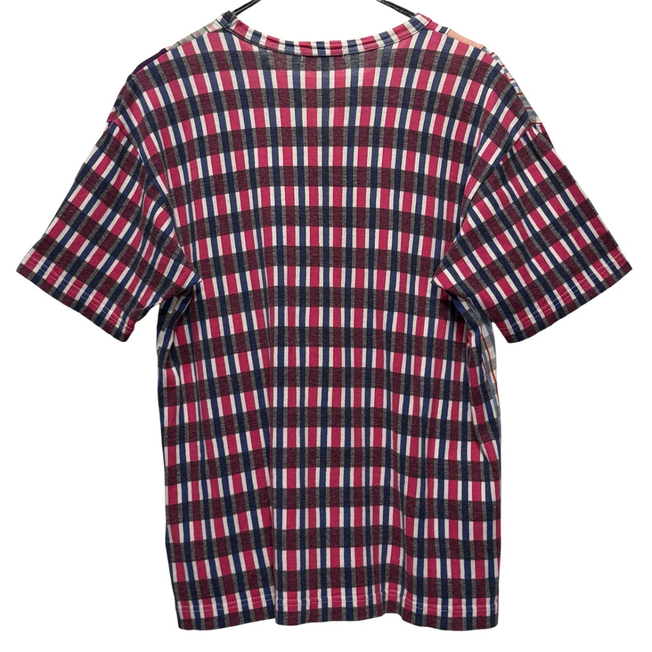 COMME des GARCONS HOMME 01AW 縦接ぎストライプパッチワークチェック柄クルーネックTシャツ カットソー Tee T-shirt 半袖 トップス Archive 00s 総柄 コムデギャルソンオム メンズ