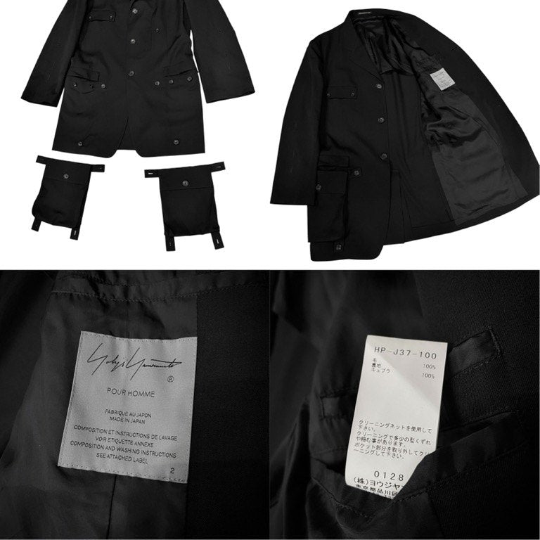 Yohji Yamamoto Pour Homme 25SS WOOL GABARDINE SLEEVE BUTTON DETACHABLE POCKET JACKET ウールギャバジンスリーブボタン着脱ポケット付きロングテーラードジャケット コート HP-J37-100 定価約20万 ヨウジヤマモトプールオム