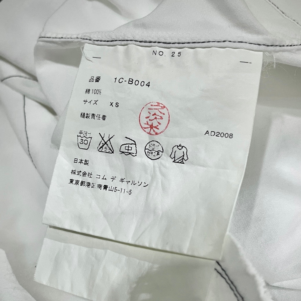 BLACK COMME des GARCONS 09SS コットンブロード黒ステッチランダムカッティング丸襟半袖ブラウス シャツ トップス カットオフ ブラック コムデギャルソン レディース