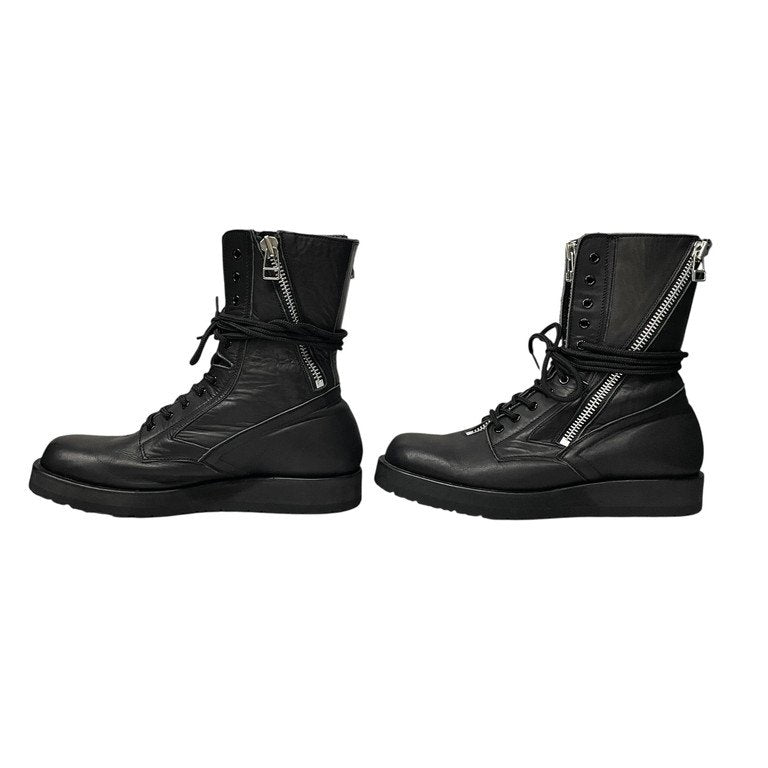 Yohji Yamamoto Pour Homme 22AW 3ジッパーミリタリーブーツ レースアップシューズ 靴 クツ ファスナー 定価110,000円 HE-E07-761 vibram 軽量 サイズ3 約25.5~26.5cm ヨウジヤマモトプールオム メンズ