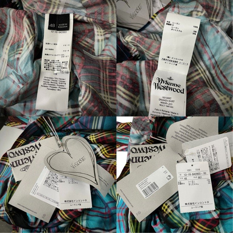 Vivienne Westwood 24AW DRUNKEN SHIRT タータンチェックレーヨンドランケンシャツ 83AW Witches 復刻 ドレープ 変形 ブラウス トップス アルコリック ALCOHOLIC 未使用タグ付き ヴィヴィアンウエストウッド メンズ