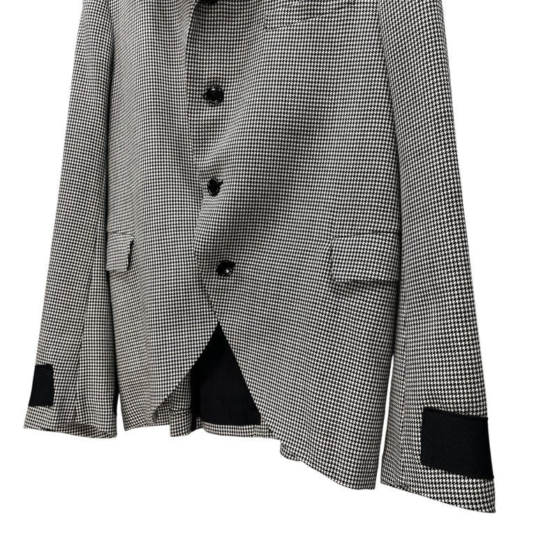 BLACK COMME des GARCONS 10AW 千鳥格子柄カフステーピング4Bテーラードジャケット ブレザー ブルゾン コート アウター 総柄 ブラック コムデギャルソン メンズ レディース ユニセックス