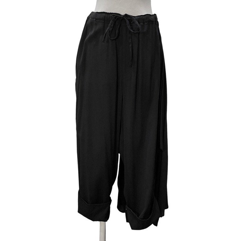 Yohji Yamamoto +NOIR 14SS ウールレーヨンアシンメトリードレープイージーパンツ 裾ボタン ウエストゴム ドローストリング ボトムス Femme ヨウジヤマモト プリュスノアール ファム レディース