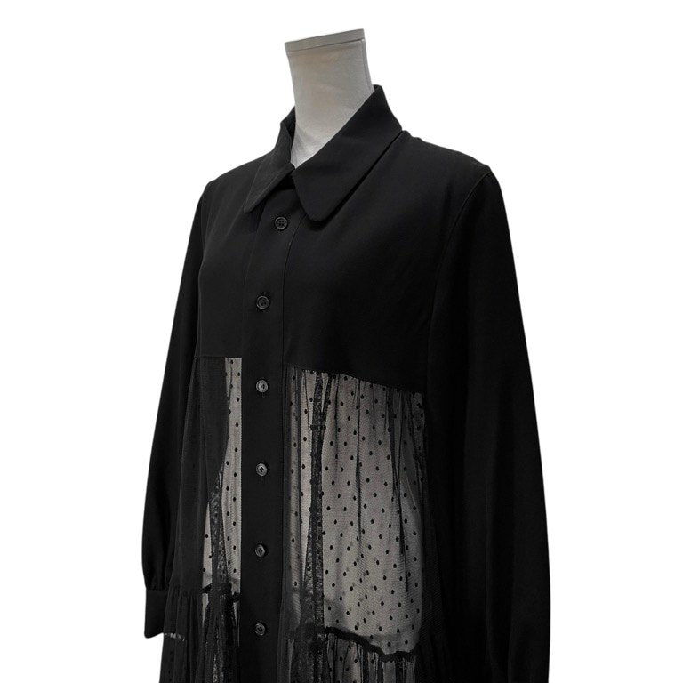 LIMI feu ドット刺繍チュール切替ウールギャバジンロングシャツワンピース トップス アウター Yohji Yamamoto Femme リミフゥ ヨウジヤマモトファム レディース